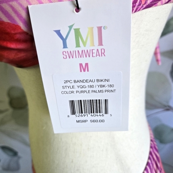 YMI | Bandeau Bikini in Purple Palms Print Sz M - Picture 6 of 16